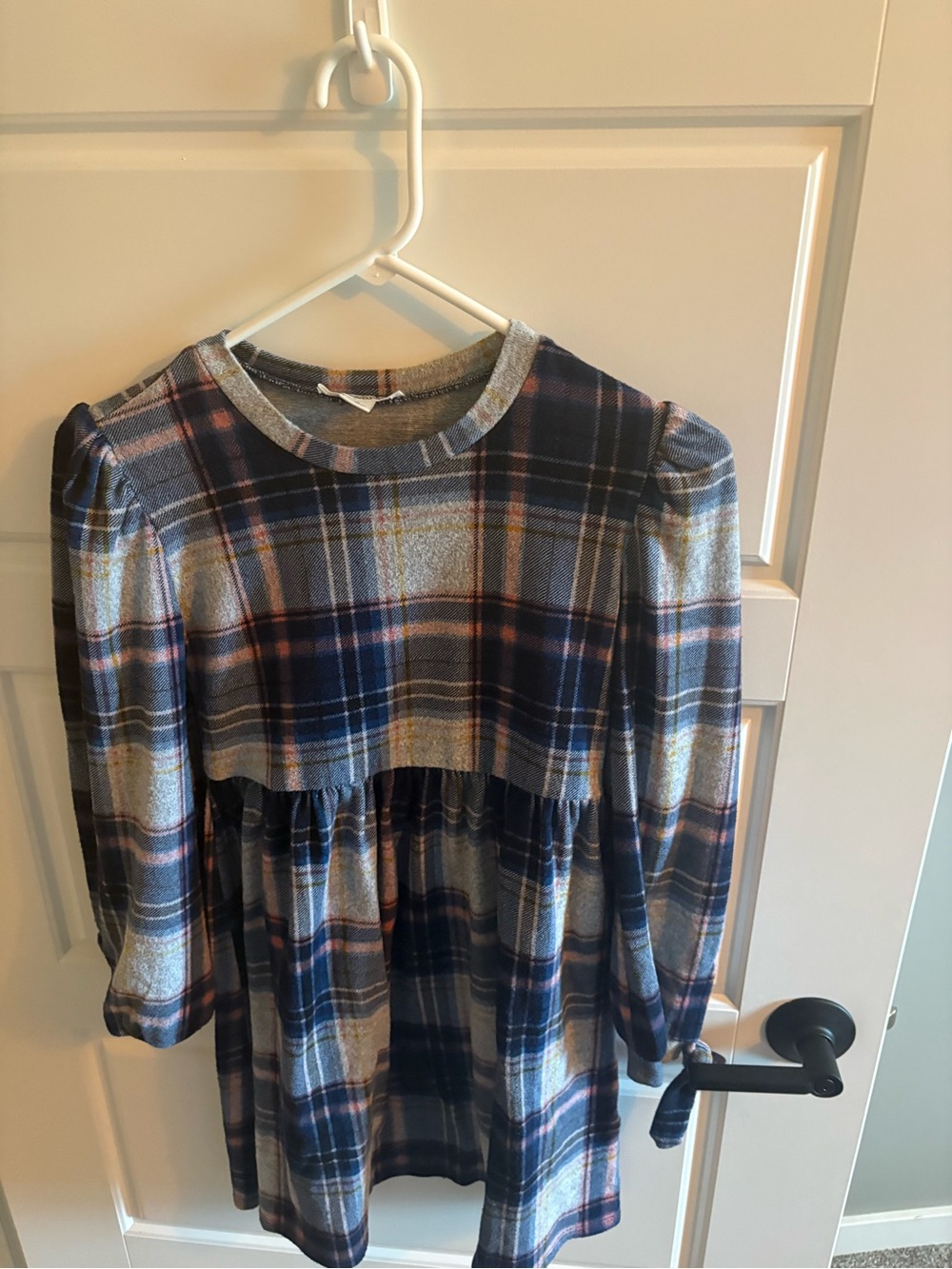 Knitworks Navy Blue Plaid Long-Sleeve Girls Dress